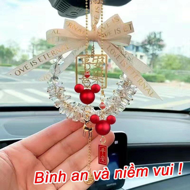Dây treo gương hậu ô tô Bình An May Mắn pha lê trang trí nội thất xe sang trọng, mặt dây may mắn