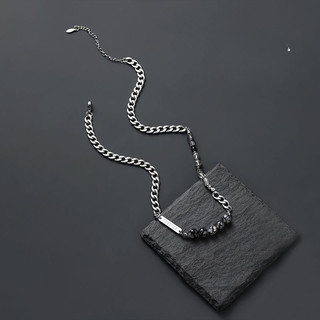 Trang sức thời trang nam mặt dây chuyền tự nhiên đá và pha lê đen trắng,charm vuông titanium thép