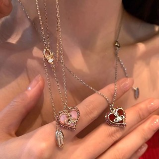 Vòng cổ trái tim hồng sao thổ, dây chuyền thiết kế y2k ngọt ngào cho nữ