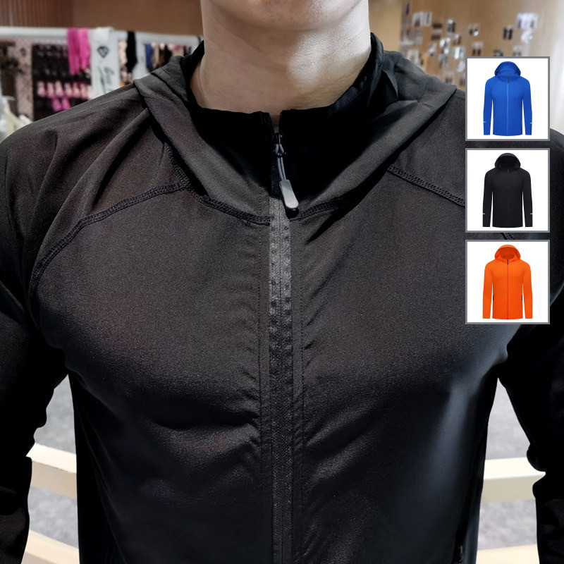 Áo gió màu cam có mũ và khóa kéo, phù hợp cho chạy bộ, đi xe đạp và đi bộ đường dài - Chống thấm nước và chống nắng