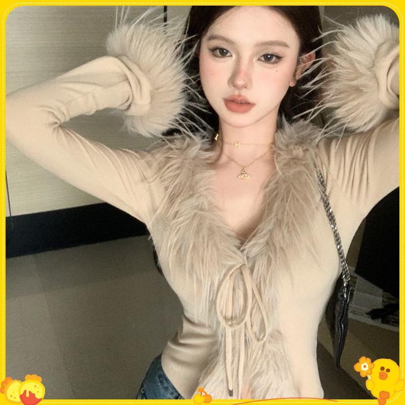 Áo Len Cardigan Mỏng Cổ V, Chất Liệu Furry Thời Trang