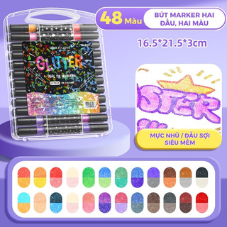 Màu Acrylic Marker 2 Đầu (Ngòi Brush & Học Sinh) - Hộp 48 Chiếc 96 Màu Sống Động, Đồ Dùng Học Tập Sáng Tạo Cho Trẻ