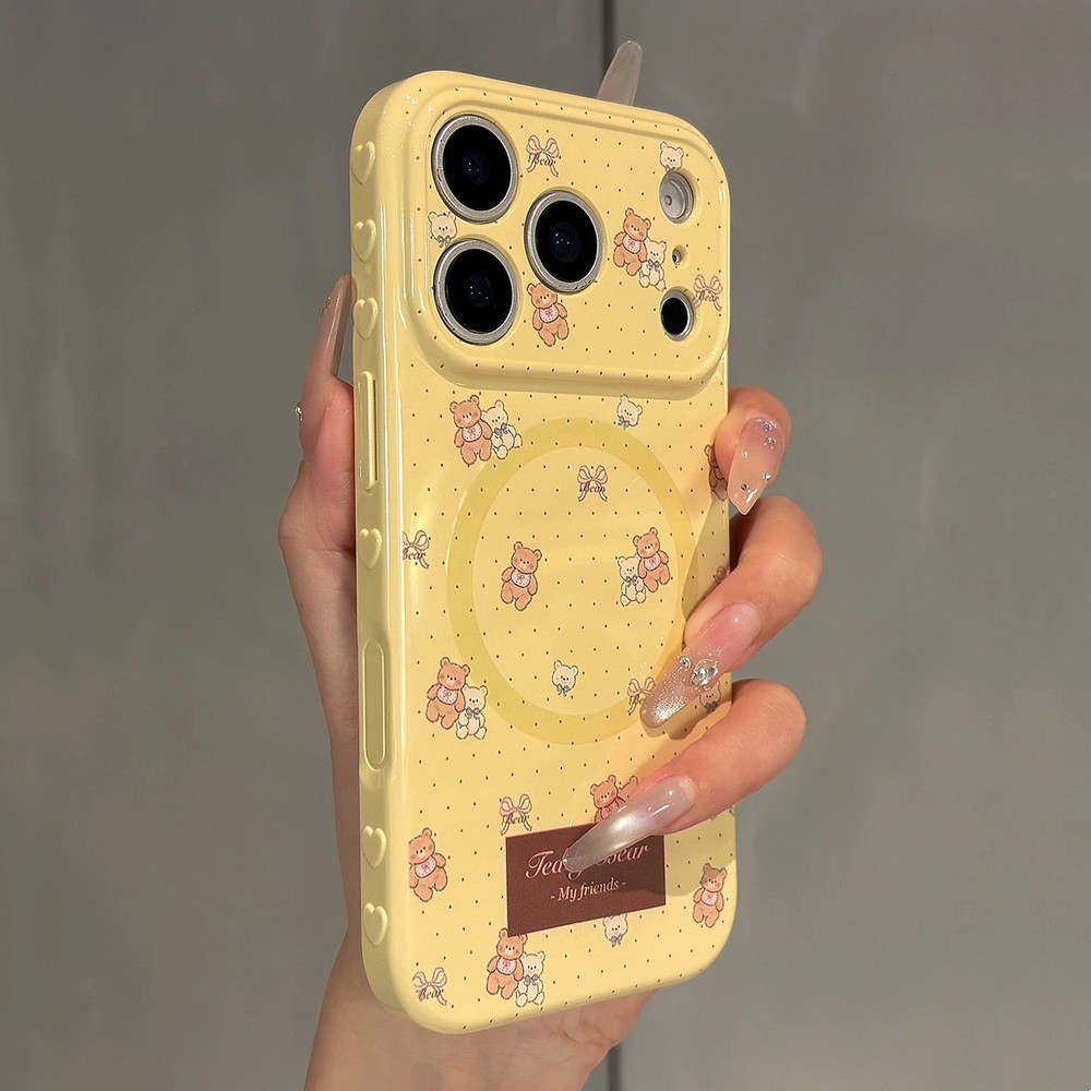 Giá đỡ từ tính Bear Side Love Heart Vỏ điện thoại mềm cho iPhone 17 Pro Max 16 15 14 13 Vỏ bảo vệ chống sốc