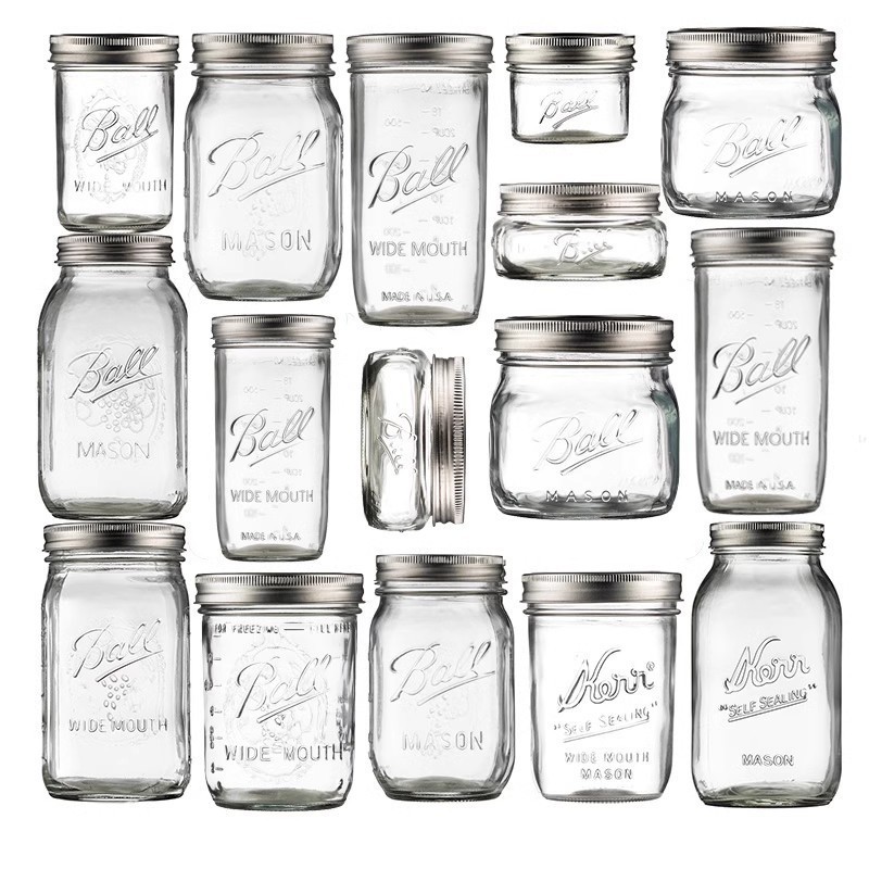 Bình kín khí Mỹ Mason Jar Thủy tinh Trong suốt Bột yến mạch kín Mứt Jar Retro Cốc uống Jam Jar JMOW