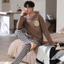 Mùa Xuân, Mùa Thu 2025 Bộ Đồ Ngủ Nam Dài Tay Quần Sọc Homewear Phù Hợp Với Mặc Ngoài Thu Đông