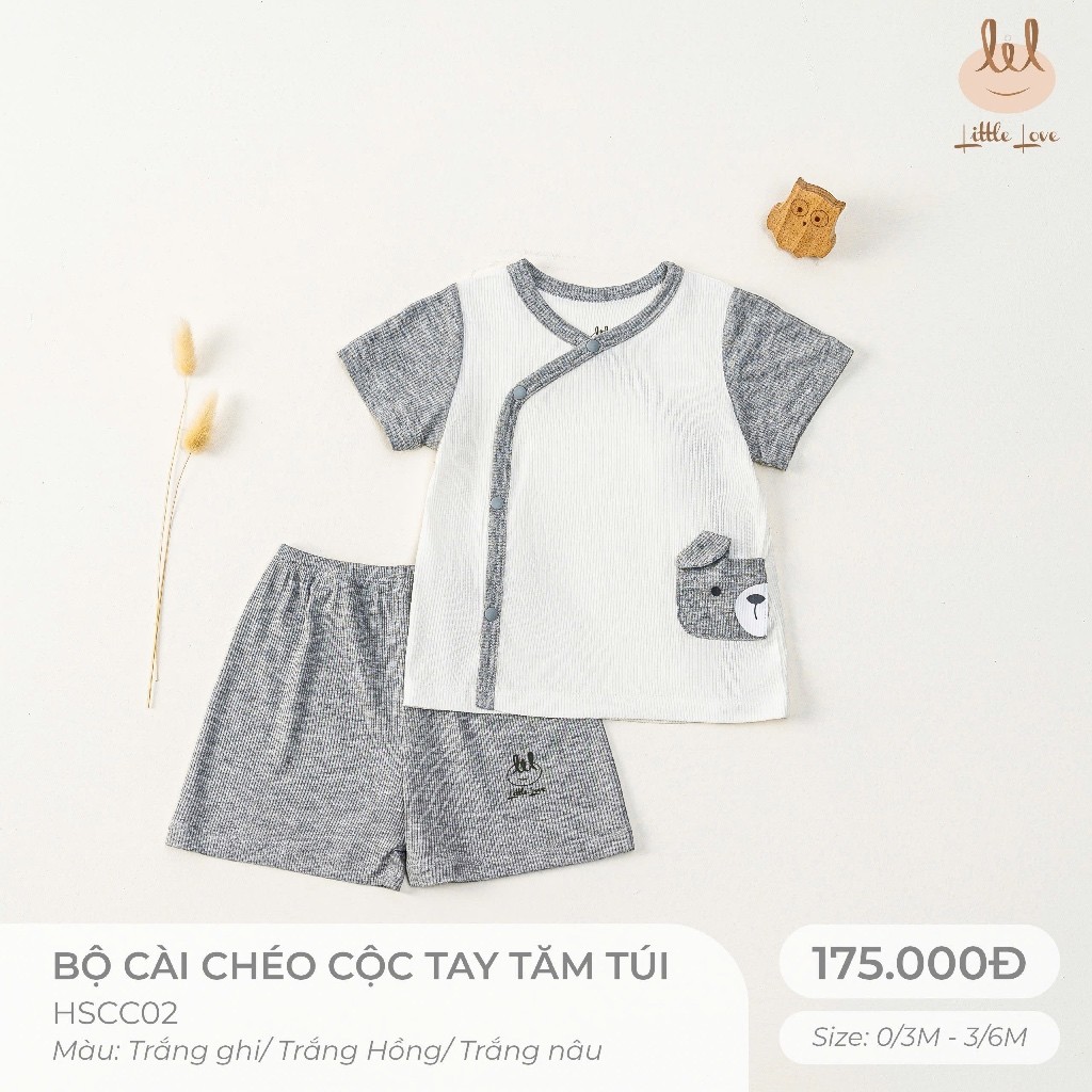 BOỘ CÀI CHÉO CỘC TAY CHẤT LIỆU THUN TĂM PHỐI TÚI [ SIÊU MỀM, MÁT, MỊN CO DÃN VÀ THẤM HÚT TỐT] SZ 0/3M - 3/6M (HSCC02)