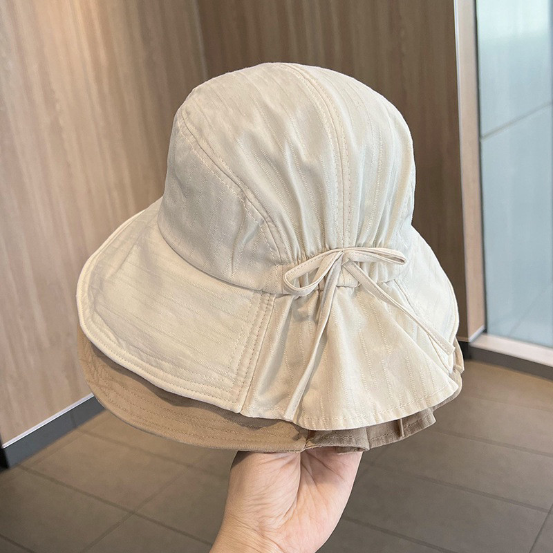 Mũ bucket nơ Hàn rộng vành chất cotton cao cấp, nón đi biển du lịch có quai đeo Vintage