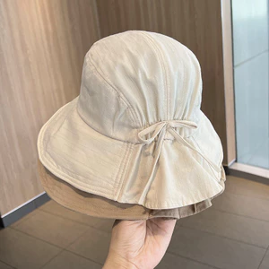Mũ bucket nơ Hàn rộng vành chất cotton cao cấp, nón đi biển du lịch có quai đeo Vintage