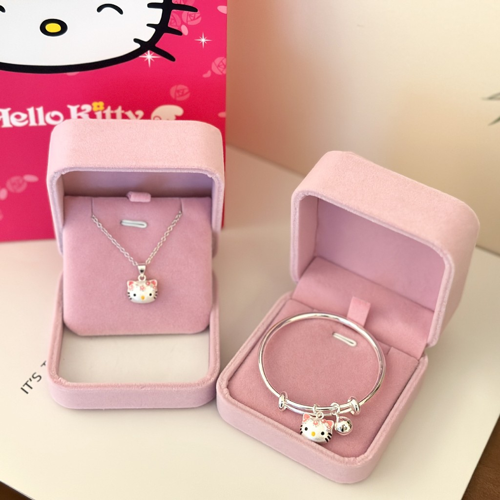 Quà Tặng Sinh Nhật Vượt Qua Vòng Tay Bạc Nữ Ngọt Ngào Dễ Thương hello Kitty Mặt Dây Chuyền Vòng Cổ Bé Lớn Kid Bạc Bộ Trang Sức Quà Tặng
