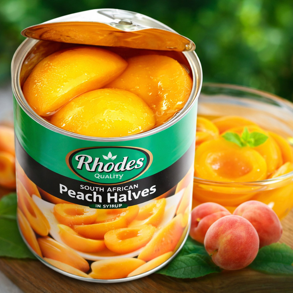 Đào Tươi Bổ Đôi Ngâm Siro Rhodes Peach Halves Hộp 825g Topping Đồ Uống, Trang Trí Bánh