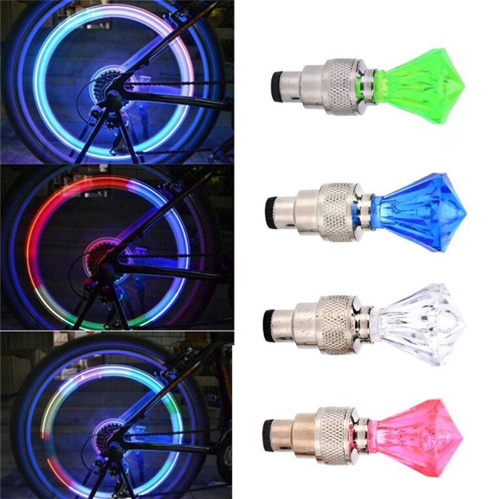 BRABRAAA 2 Chiếc Lốp Van Nắp Đèn, Đá Quý Hình Đèn Flash LED Xe Đạp Bánh Xe, Đa Năng Chống Thấm Nước Polychrome LED Bánh Xe Lốp Xe Sử Dụng Xe Đạp