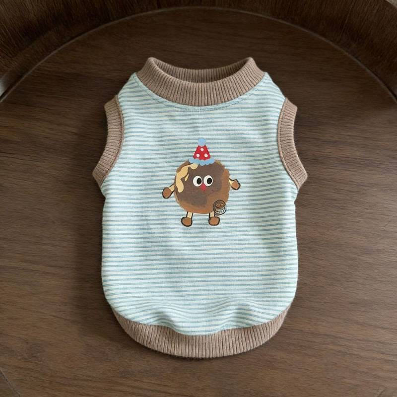 【Ready Stock】 Pet Dog Clothes Light Green Striped Cartoon Cookies Super Cute Soft Vest Golden Retriever bxR5