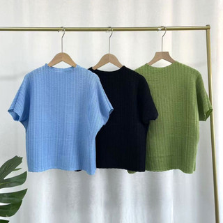 Áo thun nữ tay ngắn Miyake mỏng mát, phong cách xếp ly thời trang cho mùa hè