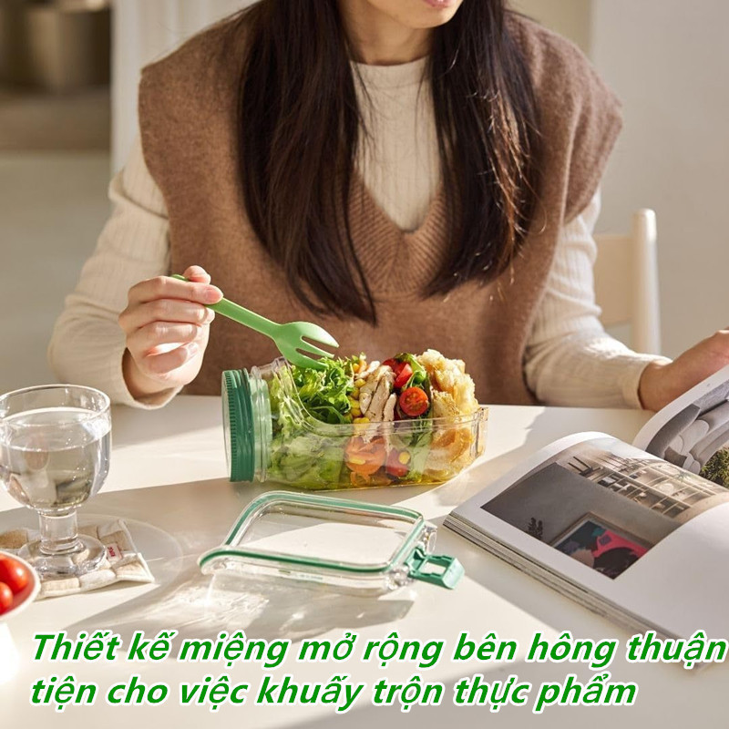 Bình Đựng Salad Chống Rò Rỉ - Nhựa PP Trong Suốt An Toàn, Dùng Cho Văn Phòng, Dã Ngoại Và Gia Đình