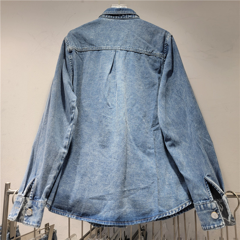 Áo sơ mi denim nữ với ren công nghiệp nặng, thiết kế dài tay retro phong cách phương tây, phù hợp mùa xuân