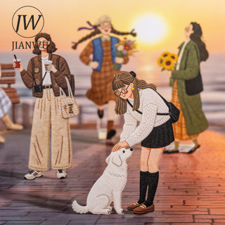 JIANWU Her Little World Series Vintage Girl Nhân Vật Phong Cảnh Chất Liệu Cắt Dán Sáng Tạo DIY Tạp Chí Văn Phòng Phẩm