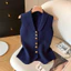 Áo sơ mi nữ không tay cổ chữ Vbutton, polyester thoáng mát cho mùa hè