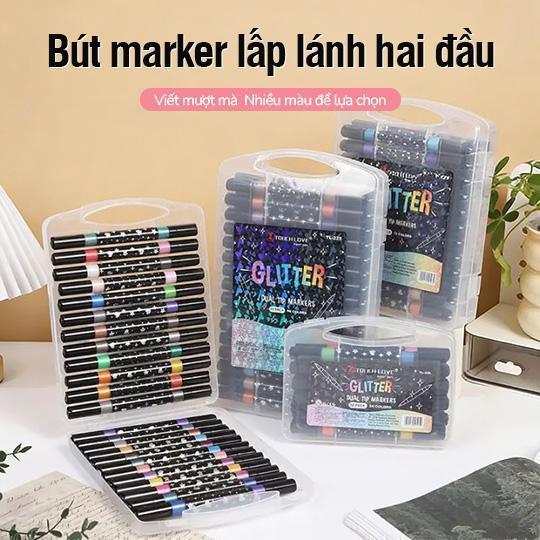 Bút màu Acrylic Marker 48 chiếc 96 màu, Bút đánh dấu đầu lông mềm, vẽ nhiều chất liệu, màu sắc tươi sáng