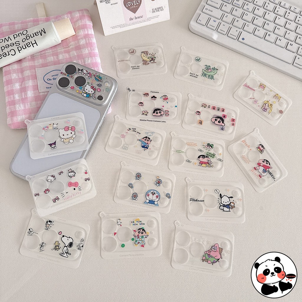 Kính Bảo Vệ camera Dễ Thương Cho iPhone 17 Pro Max 16 15 14 Pro Max Ống Kính Phim Hoạt Hình Doremon Crayon Shin-chan Kitty Cat Patrick Star Snoopy Moon HD Kính Bảo Vệ Full Cover