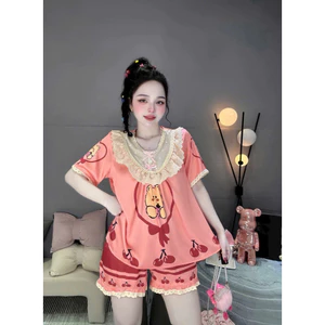 Bộ pijama nữ mặc nhà quần đùi lụa xước mềm mát freesize 54kg sang xinh dễ mặc- CN49