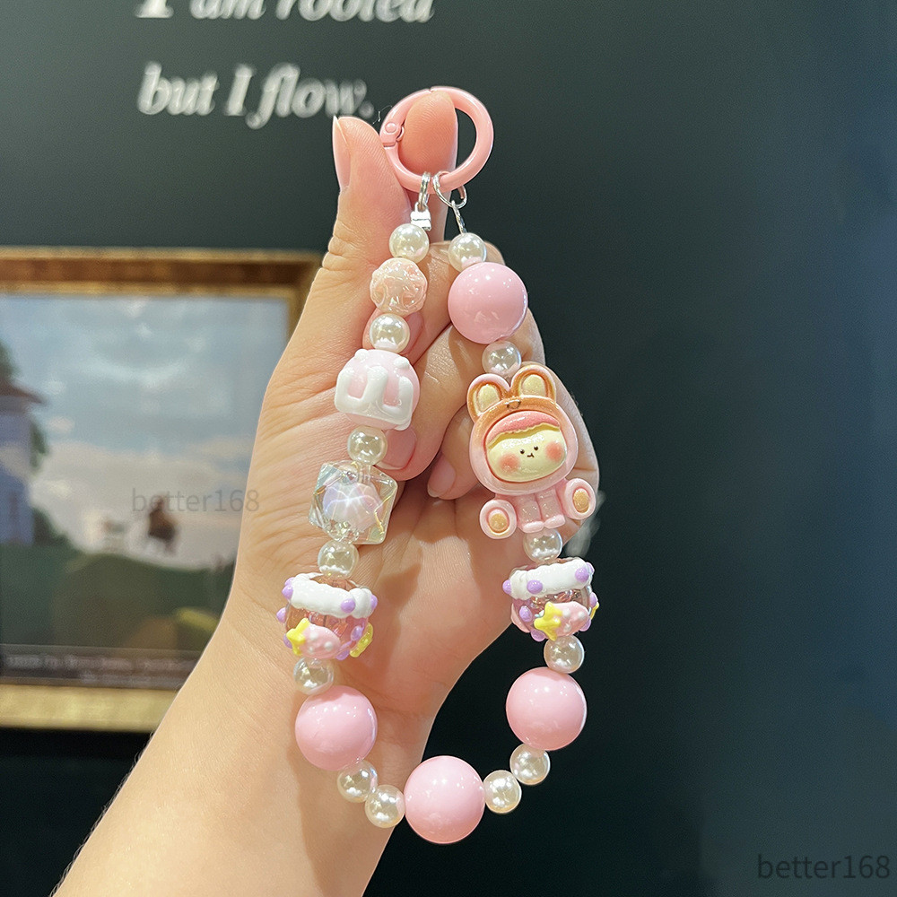 Dây đeo điện thoại hạt ngọc phi hành gia thỏ, móc khóa chống thất lạc, quà tặng cute cho bé trai bé gái