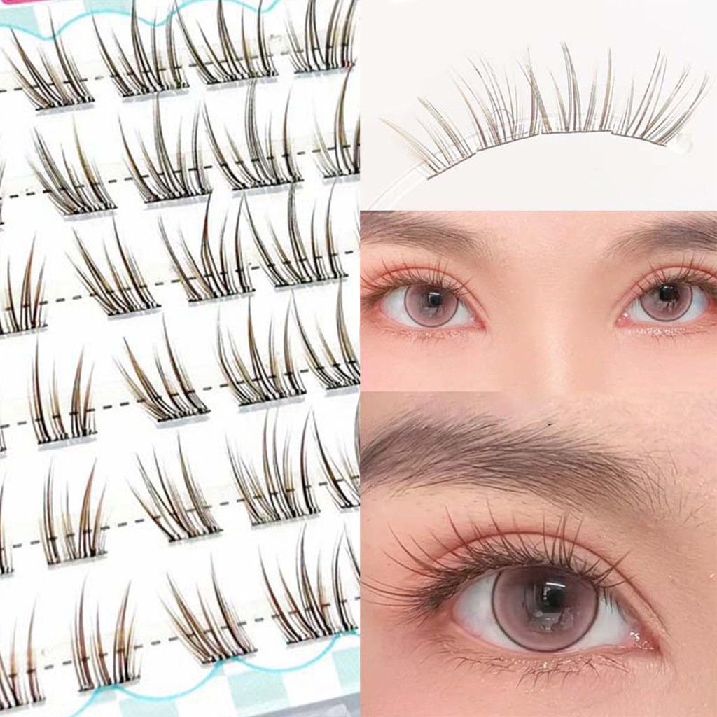 COD+Nhíp miễn phí✨ Lông mi giả màu nâu 10-13mm - Cụm mi có thể tái sử dụng tự nhiên nhẹ