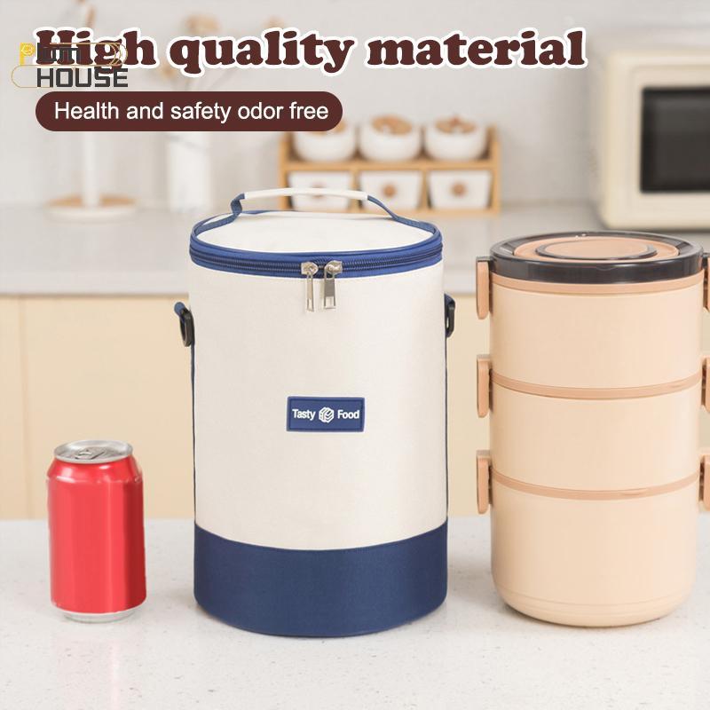 PlumHOUSE Túi Cơm Trưa Di Động Dung Tích Lớn Giữ Tươi Hình Trụ Cách Nhiệt Hộp Cơm Trưa Tote Tròn Lá Nhôm Thực Phẩm Túi Làm Mát Nhiệt VN