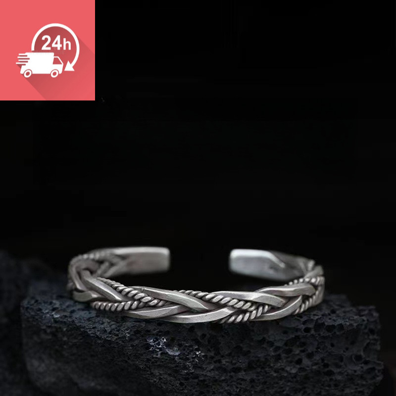 Vintage Bạc Chiên Bột Xoắn Dệt Bạc Được Chứng Nhận Cho Vòng Tay Nam Nữ