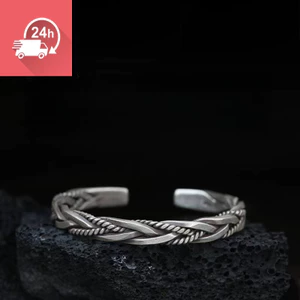 Vintage Bạc Chiên Bột Xoắn Dệt Bạc Được Chứng Nhận Cho Vòng Tay Nam Nữ