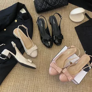 Giày Sandal Da Bằng Sáng Chế TT Bow Dây Đeo Sau Nữ Giày Phù Hợp