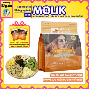 Hạt Cho Mèo MOLIK 1.5kg Mix 8 Loại Topping Sữa Dê Hỗ Trợ Tiêu Hóa Hạn Chế Búi Lông Mượt Lông