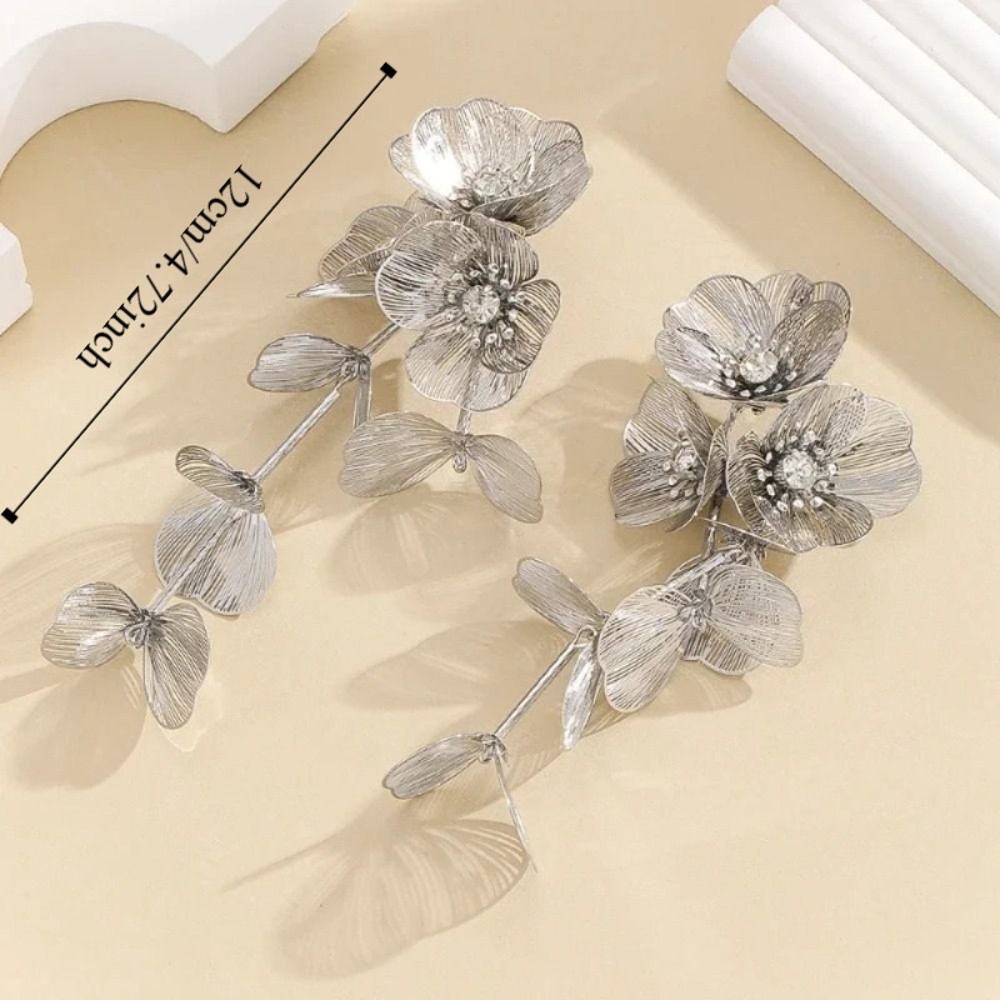 Bông tai cổ điển FANSIN, Bông tai rỗng màu vàng hoa, Thiết kế dài phóng đại Bông tai hoa hồng Boho Phụ kiện cá tính