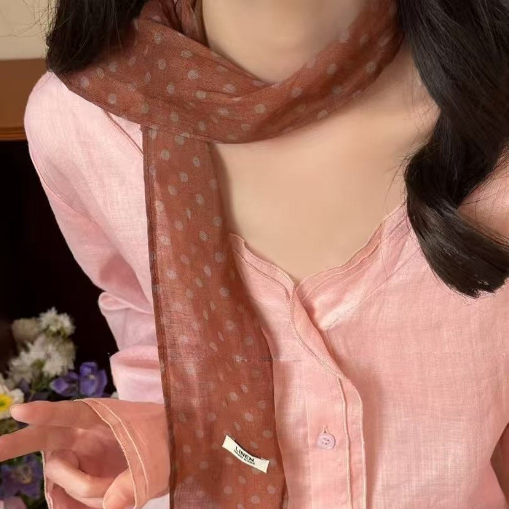Hululu / Đơn Giản Thời Trang Chấm Bi Dài Sọc Lụa Khăn Buộc Cổ Retro Cao Cấp Cảm Giác Phù Hợp Với Khăn Mỏng Sang Trọng Nữ