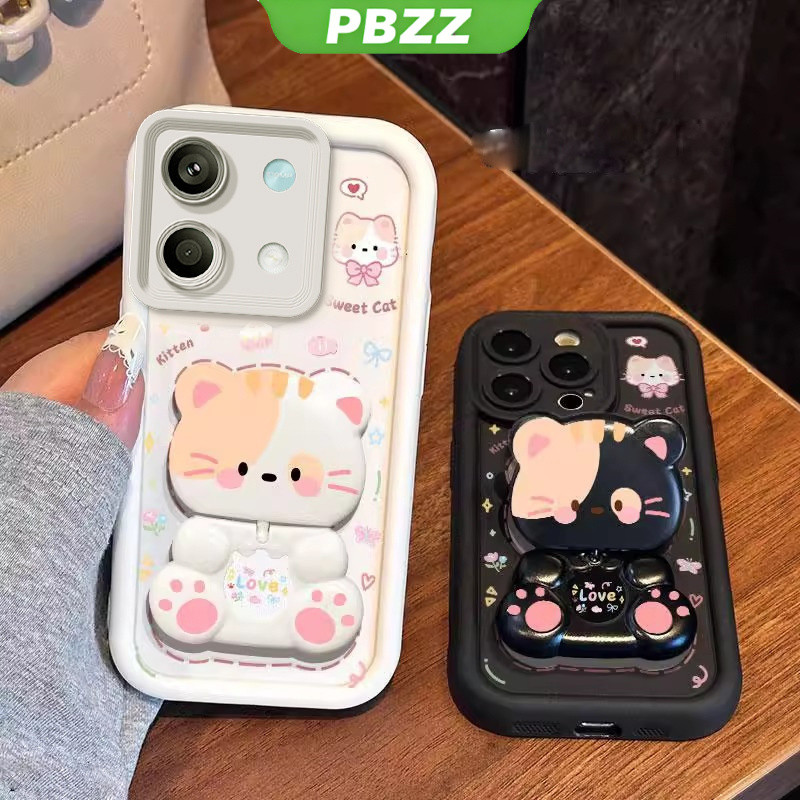 Ốp Lưng Cho xiaomi poco x6 PRO 5g poco M6 PRO 4G redmi 13c 5g poco M6 5g F6 PRO Vỏ Điện Thoại Vỏ Mềm Chống Sốc Thiết Kế Mới Thẩm Mỹ Mèo Hoạt Hình Có Giá Đỡ Cho Gương JTMMZJ01