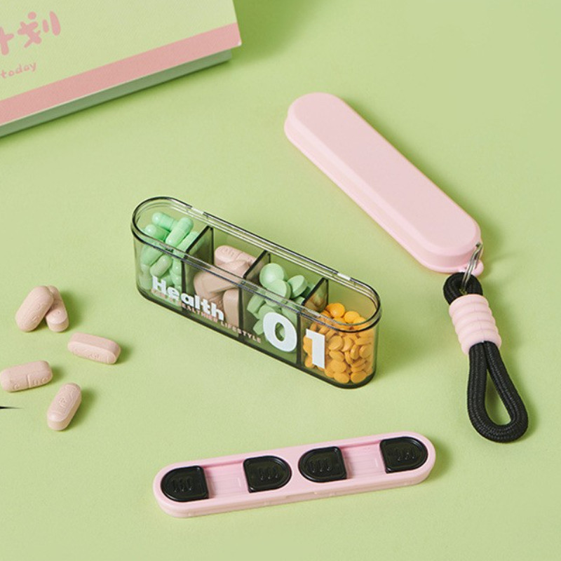 Hộp tổ chức thuốc thông minh 4 ngăn du lịch Hộp thuốc mini،Di động / Mang theo bên mình، Kín، Phân loại thuốc rõ ràng