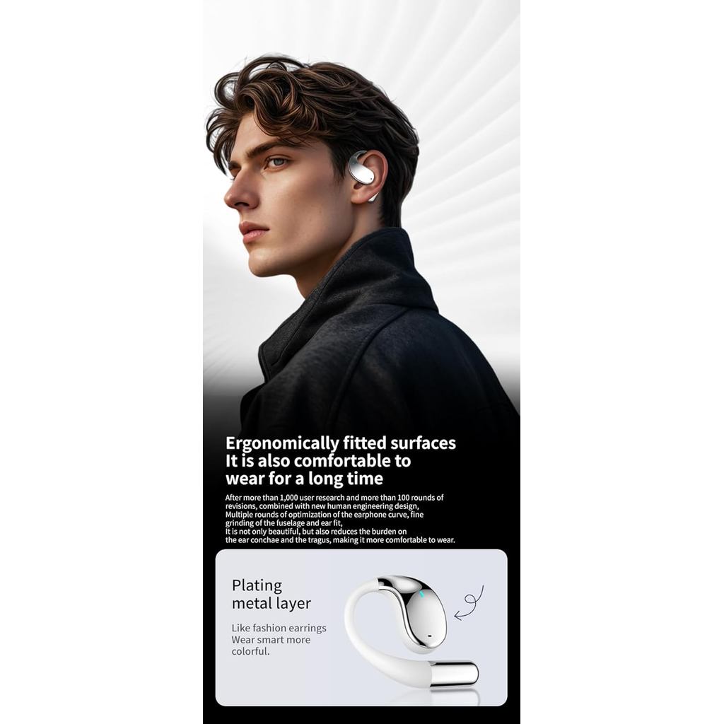 Tai nghe dịch thuật OWS AI không dây có hộp hiển thị LED, Bluetooth, Đèn báo pin kỹ thuật số, 144 + Ngôn ngữ thời gian thực, Ứng dụng Tương thích với iOS và Android