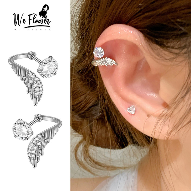 WeFlower Bông tai nữ đôi cánh thiên thần, bạc s925 và pha lê, phong cách Hàn Quốc