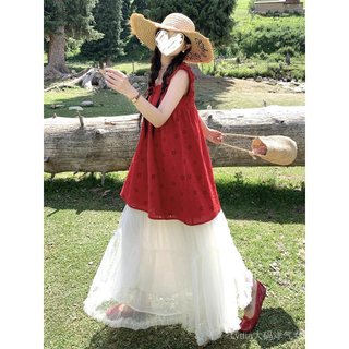 Bộ đồ hai mảnh nữ plus size phong cách phương Tây, màu đỏ trắng, phù hợp cho dịp lễ hội