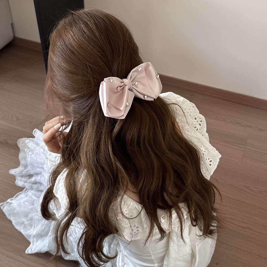Kẹp tóc nơ Satin thanh lịch Kẹp tóc nữ mùa xuân