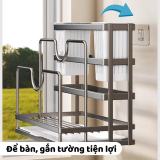 Kệ Để Dao Thớt Nhà Bếp Bằng Thép Cacbon Chống Gỉ, Giá Đựng Dao Đũa, Nắp Nồi, Khăn Lau Bếp 5 Trong 1