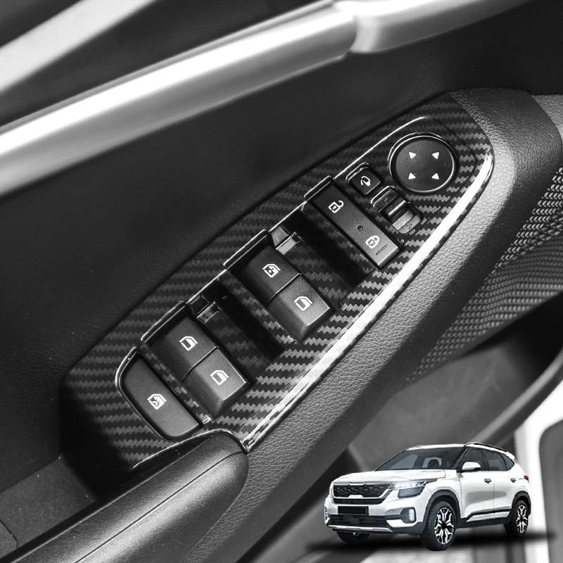 Dành Cho Xe Kia SELTOS 2021-2025 Xe Xoay Sợi Carbon Cửa Sổ Nút Công Tắc Có Viền Phần Nội Thất LHD