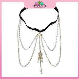 MYPANDA Bãi Biển Màu Vàng Nhiều Lớp Ngọc Trai Dây Xích Đùi Xu Hướng Nữ Kim Cương Giả Chân Dây Xích Viền Trang Sức Cơ Thể Hình Học.