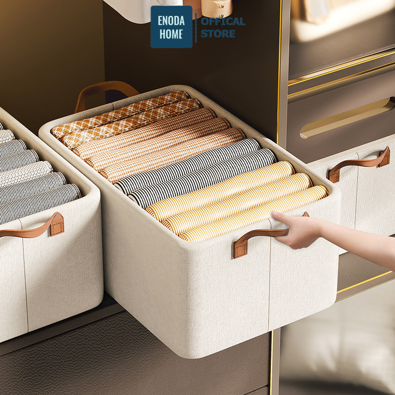 Hộp Vải Đựng Quần Áo Có Quai ENODA HOME, Hộp Vải Khung Thép Dày Dặn Lưu Trữ Quần Áo, Đồ Lót HV001