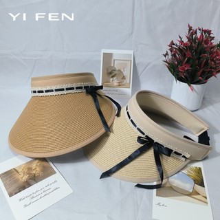 YIFEN Nơ Thoáng Khí Vành Lớn Mũ Chống Nắng Rỗng Top Nữ Mùa Hè Chống Nắng Sang Trọng Mũ Rơm All-Ma