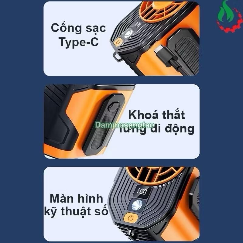 Quạt làm mát mini -Quạt tích điện mini đeo thắt lưng, đeo cổ, 100 cấp độ gió, làm mát nhanh, tiện dụng. C87 SHOP
