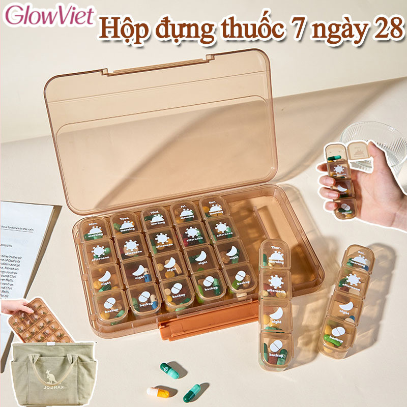 Hộp đựng thuốc 7 ngày 28,Khay Chia Thuốc Trong Suốt Nhiều Ngăn To ngăn tiện lợi,Mang Đi Du Lịch