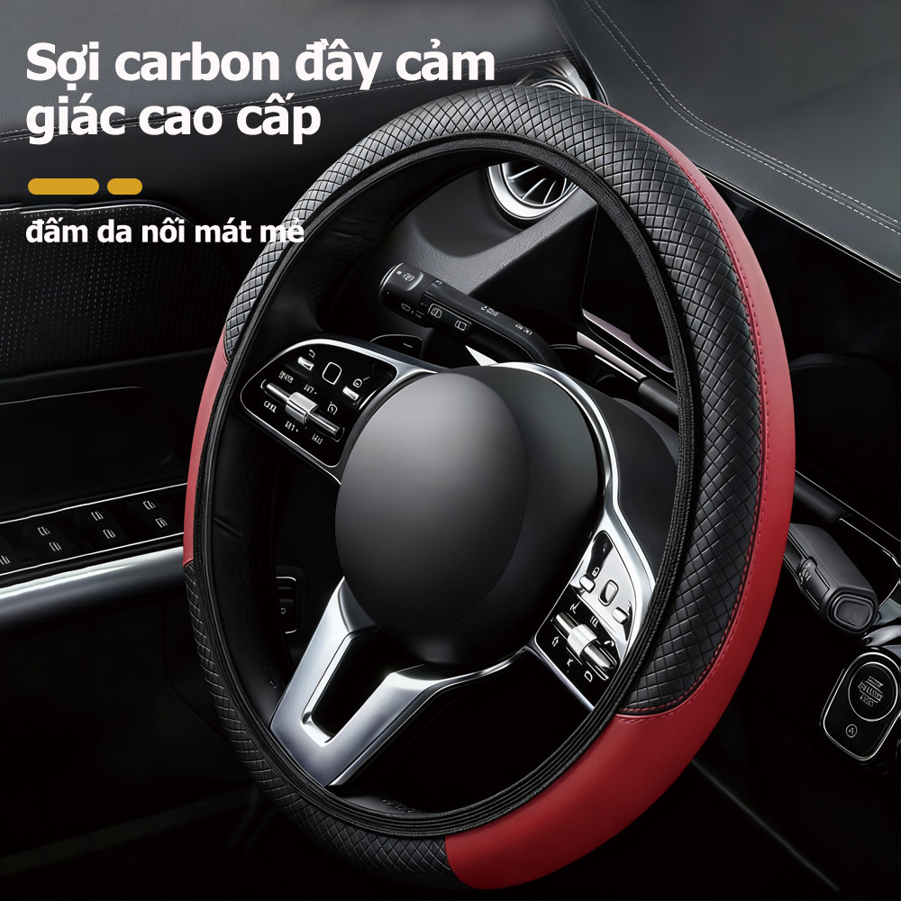 Bọc vô lăng ô tô da hoa văn sợi carbon không có vòng trong bọc tay lái thoải mái thích ứng với đường kính vô lăng 38cm