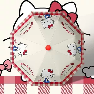 Kẻ Sọc Hello Kitty - Ô Tự Động Ba Gấp, Chống Tia UV và Che Nắng