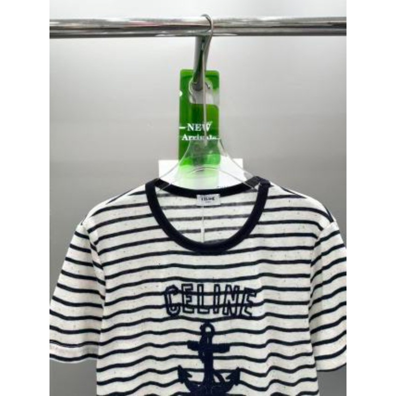 Áo thun Cotton sọc cổ tròn ngắn tay mới dành cho nữ