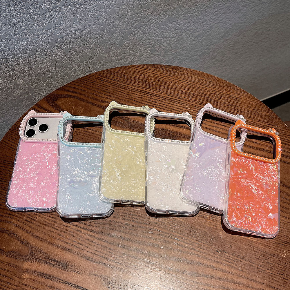 Vỏ Đơn Giản Kim Cương Tai Mèo Acrylic Ốp Lưng Điện Thoại iPhone 17 Pro Max 16 15 14 13 Vỏ Bảo Vệ Chống Sốc